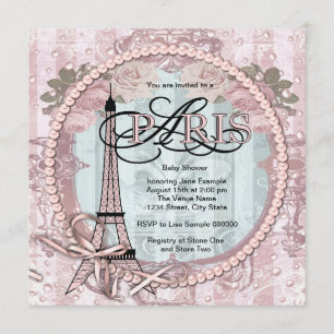 Vintage Pink Paris Baby Shower Invitations