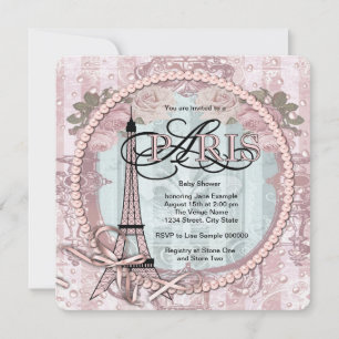 Vintage Pink Paris Baby Shower Invitations