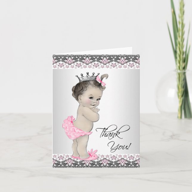 Vintage Pink Princess Baby shower Merci Cartes (Devant)