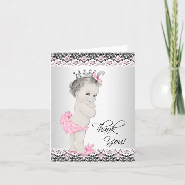 Vintage Pink Princess Baby shower Merci Cartes (Devant)