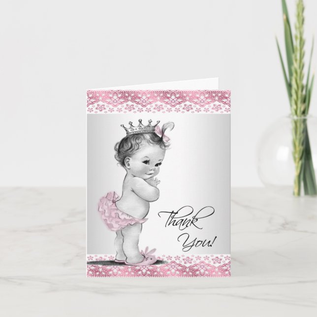 Vintage Pink Princess Baby shower Merci Cartes (Devant)