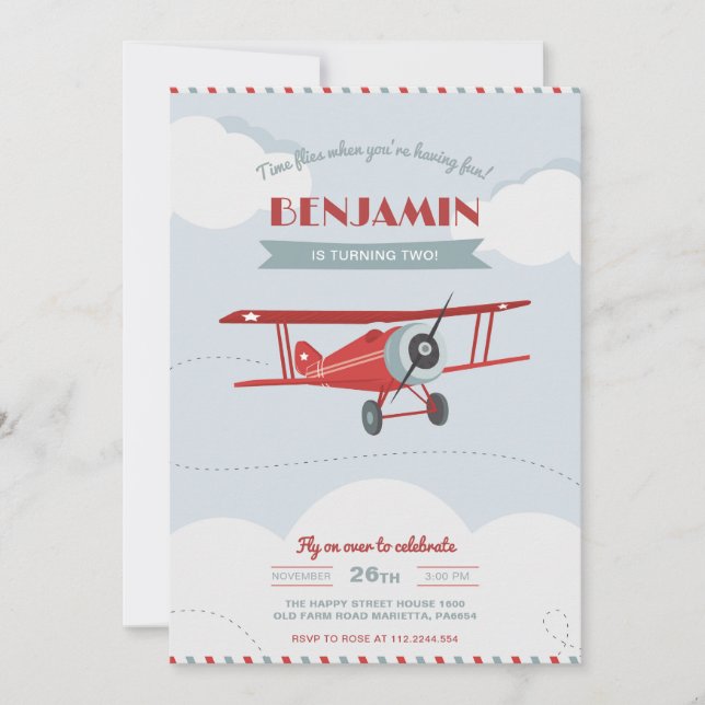 Vintage Planes Invitation for Birthday Party Retro (Devant)