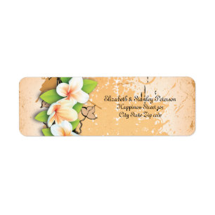 Vintage plumeria orange, lierre mariage étiquette