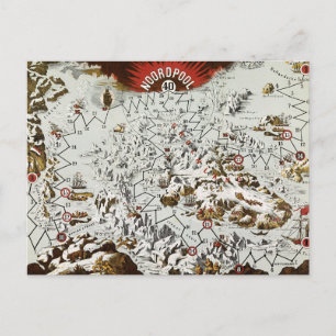 Vintage Pôle Nord Ancien Monde Carte Antique