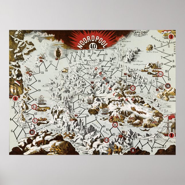 Vintage Pôle Nord Antique Carte Poster Mondial (Devant)