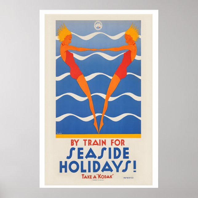 Vintage Poster By Train for Seaside Holidays (Devant)