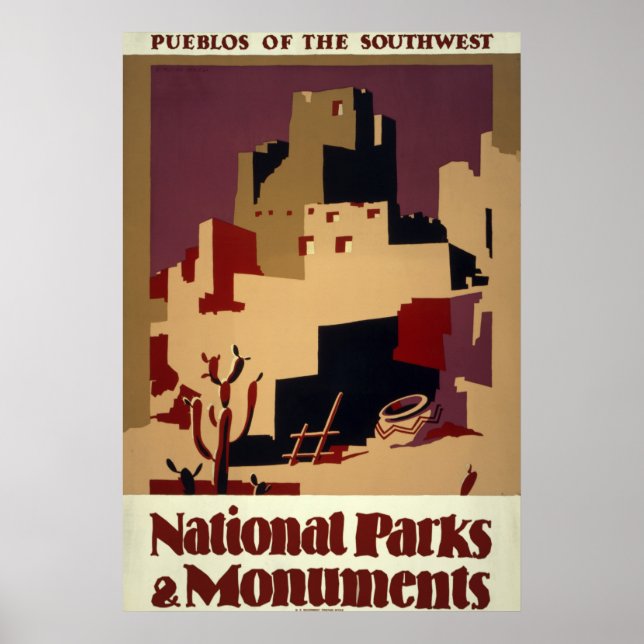 Vintage Pueblo WPA Parcs nationaux affiche de voya (Devant)