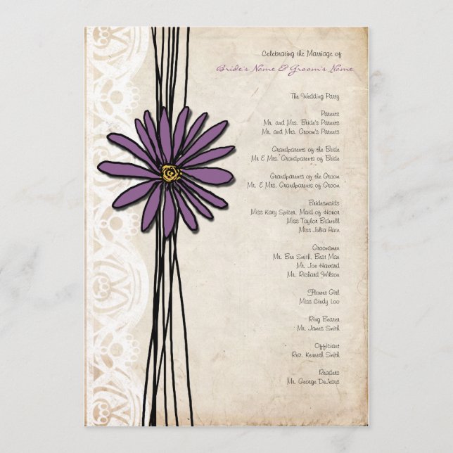 Vintage Purple Daisy Wedding Programme (Devant)