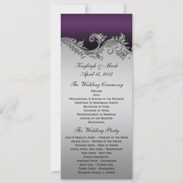 Vintage Purple Silver Black Wedding Programme Invi (Devant)
