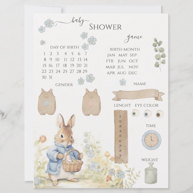Vintage Rabbit Garden Baby Shower Game (Devant)