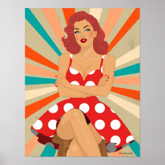 Vintage Red Hair Pin Up Girl - Retro Art Poster