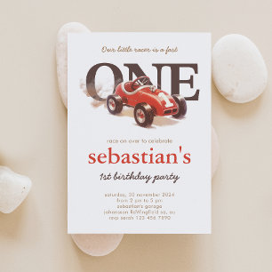 Vintage Red Race Car 1er Anniversaire Invitation