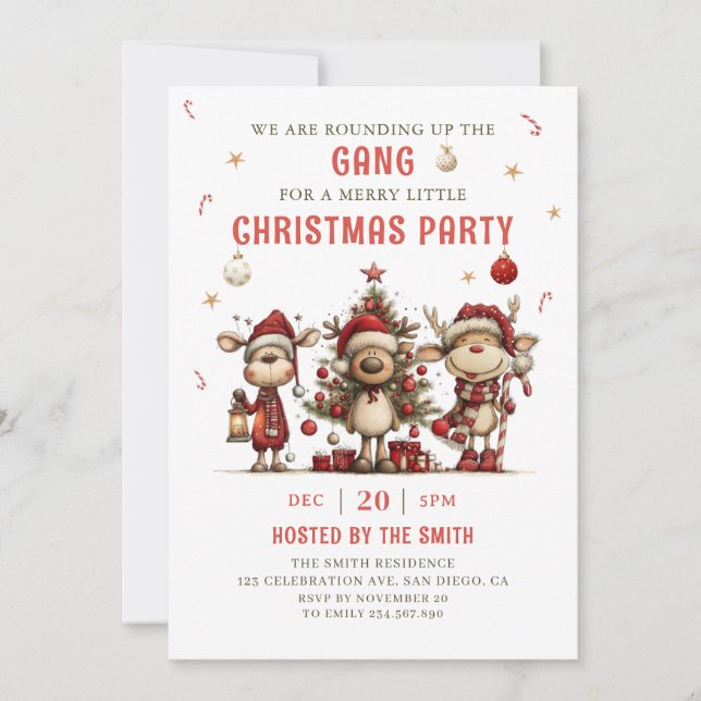 Vintage Reindeer Christmas Party Invitation (Devant)