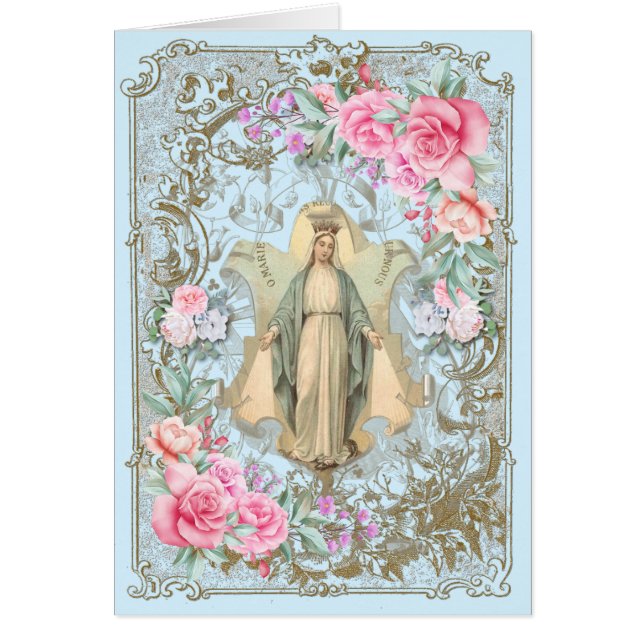Vintage Religieux Vierge Marie Prière Roses roses  (Devant)