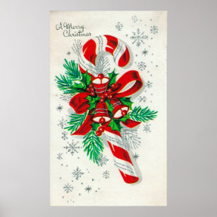 Vintage retro candy cane Christmas poster