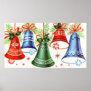 Vintage retro Christmas bells Holiday poster