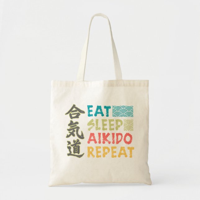 Vintage Retro Eat Sleep Aikido Repeat Tote Bag (Devant)