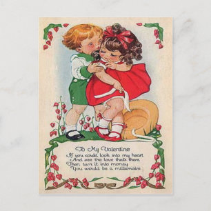 Vintage Retro Enfants Accrocher les coeurs Carte V
