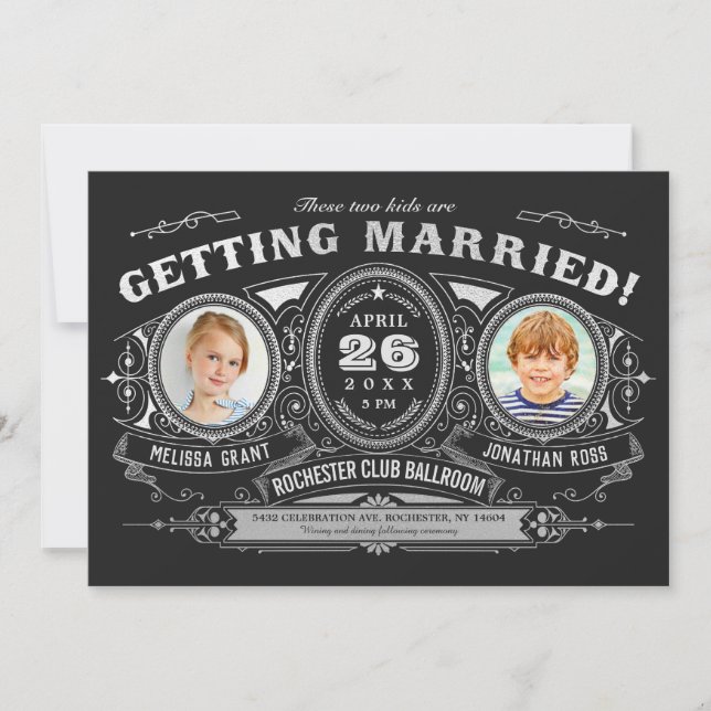 Vintage Retro Enfants Photo Mariage Invitations Ph (Devant)