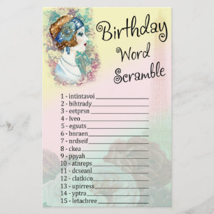 Vintage Retro Femme Anniversaire Mot Scramble Jeu
