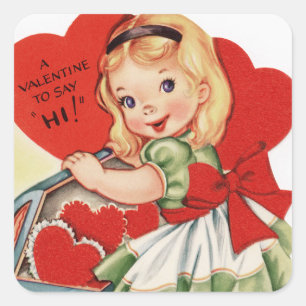 Vintage retro fille Valentine Holiday sticker