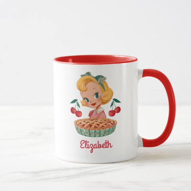 Vintage Retro Girl Cherry Pie Mug (Droite)
