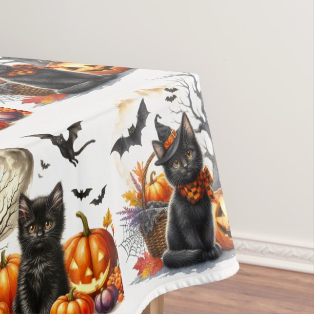Vintage Retro Halloween Chat et Citrouille Nappe (In Situ)