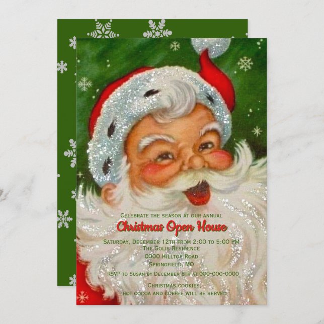 Vintage Retro Santa Claus Noël Invitation (Devant / Derrière)