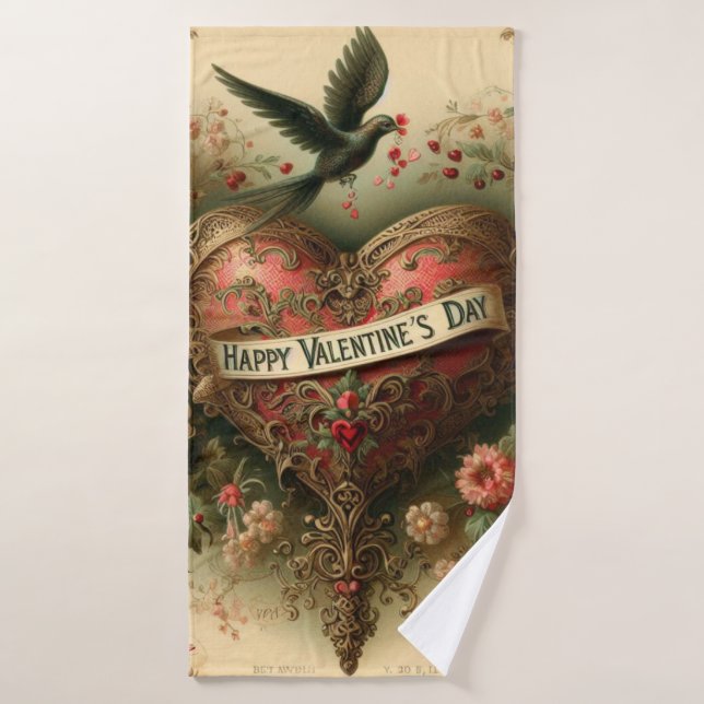 Vintage/rétro/Victorian Valentine's day heart (Serviette de bain)
