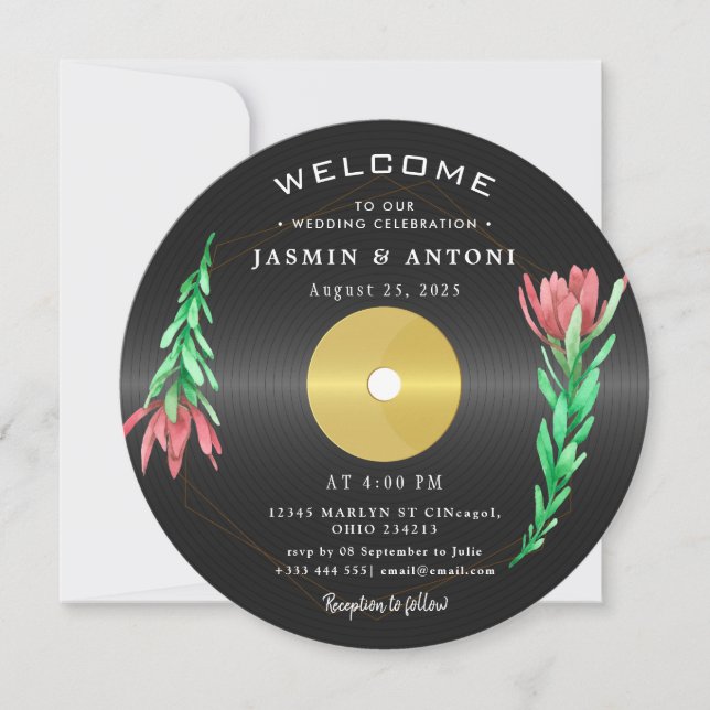 Vintage Retro Vinyl Record QR Wedding Invitation (Devant)