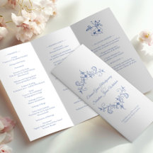 Vintage Romance Dusty Blue Mariage Trifold Program