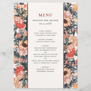Vintage Romantique Cottagecore Floral Mariage Menu