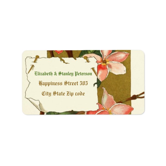 Vintage rose rose rose fleurs mariage étiquette (Devant)