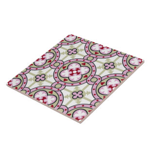 Vintage rose rouge Barcelone Carreaux Fleur Ribbon