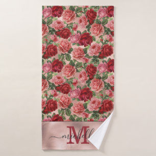 Vintage rose rouge floral rose rose rose Or Monogr