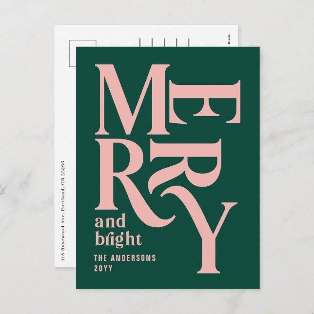 vintage rose vert chritsmans faire-part (Devant / Derrière)