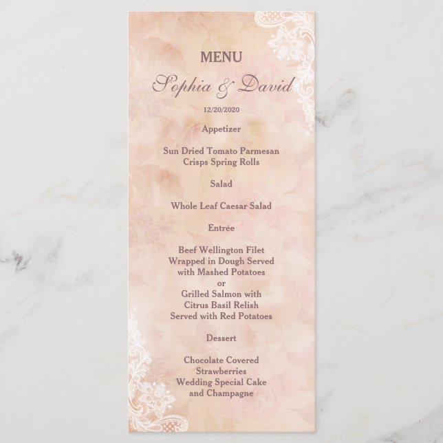 Vintage Rose Vieux Papier Mariage Menu (Devant)