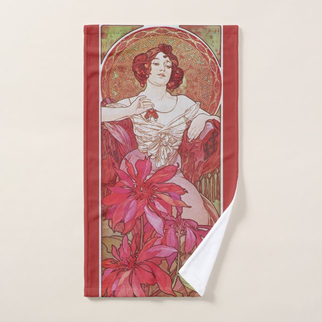 Vintage Rouge Art Nouveau Alphonse Mucha Ruby Lady (Serviette à main)