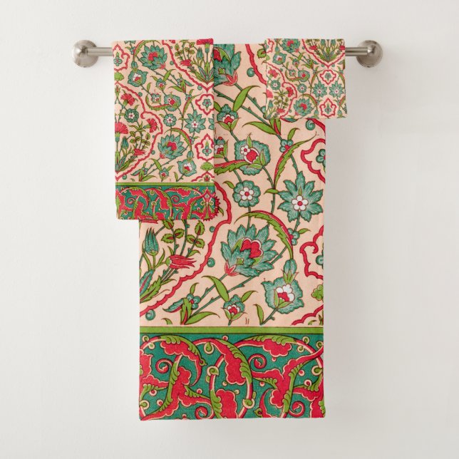 Vintage rouge et vert arabe modèle floral (En situation)