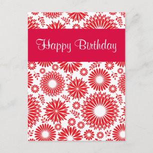 Vintage rouge floral Bonne carte postale Anniversa