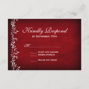 Vintage Rouge Floral Fissures Mariage Cartes RSVP