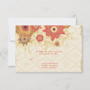 Vintage rouge or poppy fleurs mariage RSVP carte
