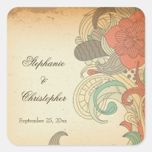 Vintage rouge tourbillons floraux stickers de mari