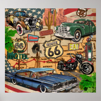 Vintage Route 66, affiche nostalgique.