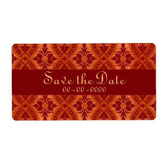 Vintage Ruby Red Damask Designer Étiquette (Devant)