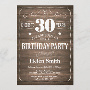 Vintage Rustic 30th Birthday Invitation