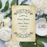 Vintage Rustic Black Flourish Mariage<br><div class="desc">Des tourbillons et des fioritures décoratifs noirs encadrent cette élégante feuille de mariage de cérémonie de typographie vintage. L'arrière - plan d'ivoire rustique est imprimé avec une texture de papier parchemin vieilli. Personnalisez le texte personnalisé pour votre fête de mariage, informations de cérémonie, et message de remerciement. Remarque : ces...</div>
