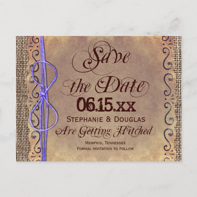 Vintage rustique Enregistrer la date Cartes postal (Devant)