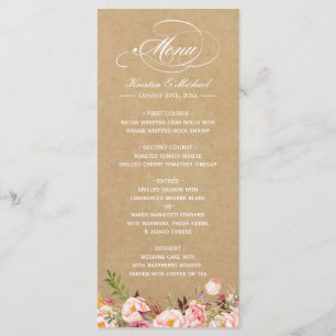 Vintage Rustique Floral Kraft Mariage Menu Modèle