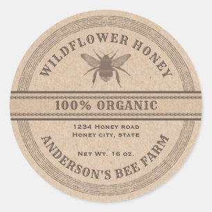 Vintage rustique Kraft bee miel pot étiquette